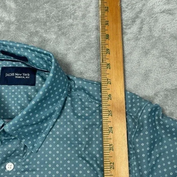 Jachs New York Mens Blue Button Down Short Sleeve Shirt Medium a0031 - Picture 6 of 8